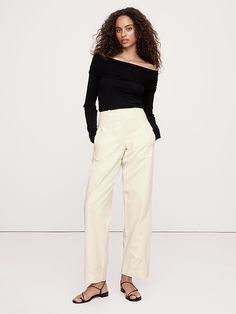 Mid-Rise Barrel-Leg Utility Pant | Banana Republic Utility Trousers, Beachwear Skirt, Utility Pants, Denim Coat Jacket, Wide Fit Boots, Tie Shoes, Bottom Clothes, Workwear Dress, Winter Collection