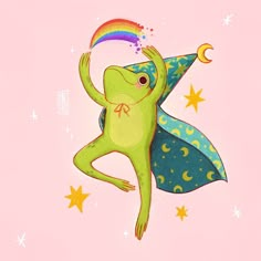 cute colorful frog art toad forggy with starts wizard mage rainbow colorful happy cheerful illustration sticker Wizard Frog, Funny Animal Art, Funky Rug, Cute Rug, Rug Cute, Make Videos, Magical Rainbow