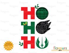 the star wars logo is shown in red, green and black with stars on it