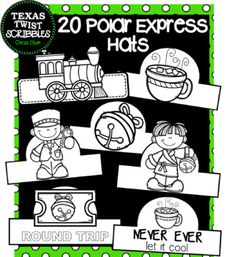 a poster with some pictures on it that says,'20 polar express hats '