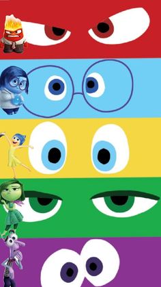 an image of the characters from monsters in different colors and sizes, with their eyes wide open