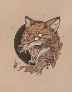 a drawing of a fox with its mouth open