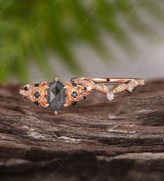 Natural Grey Hexagon Diamond Engagement Ring Set, Art Deco Onyx Promise Ring, Vintage 14k Rose Gold Curved Bridal Band, Anniversary Gift Applicable scene: anniversary, birthday party, wedding, engagement, gift  ■ Handmade, high-quality item! ■ Material: 10K/ 14K/18K GOLD  Engagement ring ■ Center stone: Grey Diamond ■Center stonel Size:5*9mm ■  Center stone weight:about 1.20ct ■  Ring weight：about 3g ■  Auxiliary Stone weight: about 0.12ct ■  Ring width: about 1.5MM ■  Ring thickness: about 1.2M 18k Gold Engagement Ring, Hexagon Diamond, Diamond Engagement Ring Set, Bridal Bands, Grey Diamond, Engagement Ring Set, Ring Vintage, Bridal Sets, Promise Ring