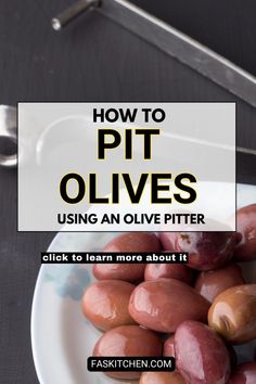 A close-up of a pair of hands holding a fresh olive over a cutting board, using the flat side of a knife to press and gently pop out the pit. Scattered olives and pits are in the background, showcasing a simple, easy method for pitting olives. Types Of Olives, Olive Recipes, Cooking Essentials, Fresh Produce, Save You, Baked Goods, Cooking Tips, Food Inspiration, Different Types