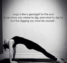 a woman doing yoga poses in front of a wall with a quote on it that reads, yoga is like a gerolight for the soul