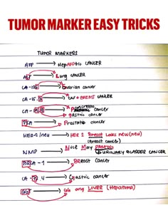 a piece of paper with writing on it that says tumor marker easy tricks