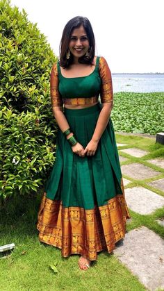 Blouse Designs For Pattu Lehenga, South Indian Skirt And Blouse, South Indian Half Sarees Traditional, Narayanpet Blouse Designs, Saree Skirt And Top, Narayanpet Lehangas, South Indian Outfits, Narayanpet Dresses, Narayanpet Half Sarees