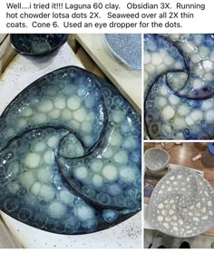 three pictures of different shapes and sizes of objects in the process of making ceramic art