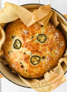 jalapeno cheddar bread in a pan with the title above it