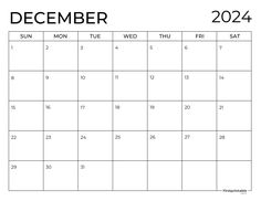 a december calendar with the holidays in black and white