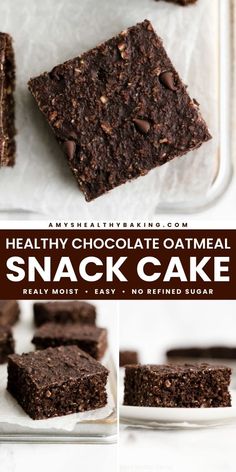 Dig right into this Healthy Chocolate Oatmeal Snack Cake! Moist and rich in flavor, this chocolate oatmeal cake is also a morning breakfast idea you'll absolutely love. Save this healthy baking idea and enjoy this tasty snack recipe — or add it to your next brunch party menu! It's perfect for that too! Chocolate Breakfast Cake, Snack Ideas List, Party Snacks Sweet, Chocolate Oatmeal Cake, Healthy Chocolate Oatmeal, Low Calorie Sweet Snacks, Low Carb Sweet Snacks