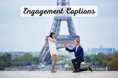 a man kneeling down next to a woman in front of the eiffel tower