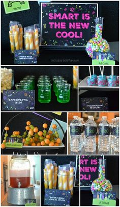 a collage of pictures showing different types of drinks and candy in plastic containers, with the words smart is the new cool