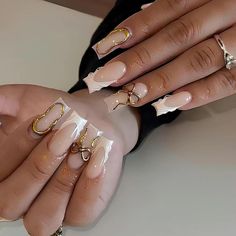 Gold and white acrylic nails  ⭐️ handmade  ⭐️ dm for custom shape or color ⭐️dm with your nail sizes or send a picture of your hand to my instagram  ⭐️ dm for bundle options or to add $1 nail glue or $5 nail car kit Gold And White Acrylic Nails, White French Nails, Acrylics Nails, Golden Nails, Nails Gold, Simple Acrylic, White Acrylic Nails, Simple Acrylic Nails