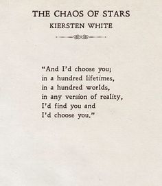 a poem written in black ink on white paper with the words, the chaos of stars kirsten white