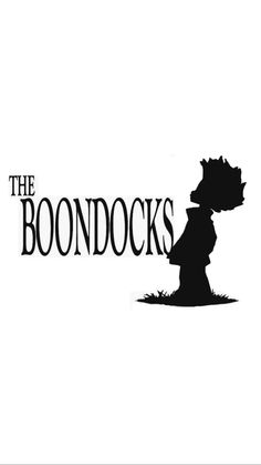 the boondocks logo is shown in black and white, with an image of a man