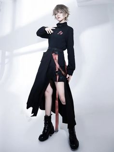 Black Futuristic Techwear Long Skirt with Straps and Waist Bag Pants Under Skirt Outfit, Techwear Skirt, Person Pose, Skirt With Straps, Futuristic Outfits, Fashion Study, Character Designing, Female Pose, Techwear Outfits