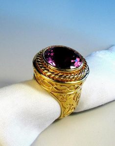 Men's Ring - 18K Gold Ring - Big Heavy Golg Ring - Amethyst - Byzantine Style Bishop Ring, Gold Amethyst Ring, Black Beaded Jewelry, Ringe Gold, Men's Wedding Ring, Amethyst Gem, Rings Gold, Orange Sapphire, 18k Gold Ring