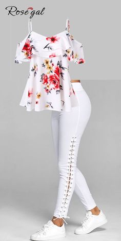 Comfortable Summer Outfits, Summer Pants Outfits, Lace Up Leggings, Leggings Outfit, فستان سهرة, Cheap Womens Clothing, Mode Inspiration, White Pants, Teen Fashion Outfits