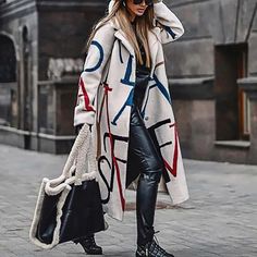 Mode Prints, Summer Coats, Lapel Coat, Long Overcoat, Long Winter Coats, Winter Mode, Women Overcoat, Print Coat, Woolen Coat