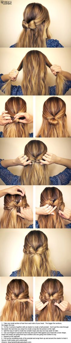 (Source: blog.hairandmakeupbysteph.com) Long Hair Diy, Diy Hairstyle, Hairstyle Tutorials, Hair Diy, Step By Step Hairstyles, School Hairstyles, Bow Tutorial, Makeup Hacks, Festival Hair