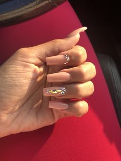 Nude Nail Design, Burgundy Acrylic Nails, Nude Nail, Short Square Acrylic Nails, Bling Acrylic Nails, Diamond Nails