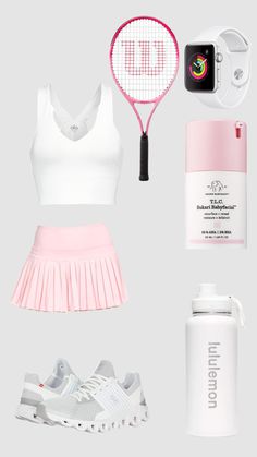 the tennis outfit is pink and white