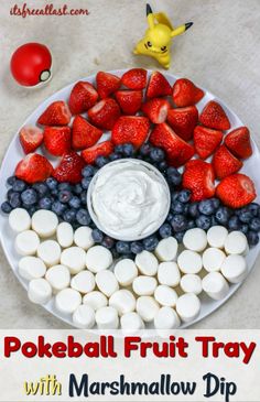 pokeball fruit tray with marshmallow dip on it