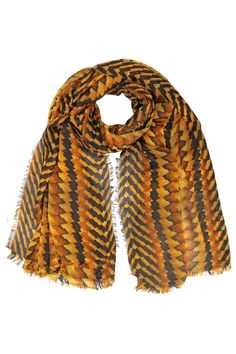 Vibrant Tricolor Tribal Print Scarf Shawl Yellow Shawl, Zig Zag Scarf, Colorful Scarves, Holiday Scarves, Brown Shawl, Short Scarves, Evening Shawls, Fringe Shawl, Brown Scarves