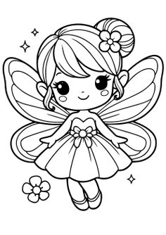 Fairy Cartoon Drawing, Girl Coloring Pages, Colouring Pages For Kids, Kids Colouring Printables, Book Cover Art Design, Chibi Coloring Pages, Truck Coloring Pages, Fairy Coloring Pages