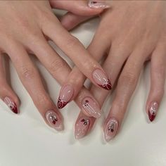 Berry Nails, Wine Nails, Red French, Nail Stuff, Pearl Nails