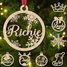 personalized christmas ornament hanging on a tree