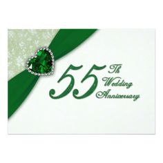 a wedding anniversary card with a green heart on the front and an emerald ribbon around it