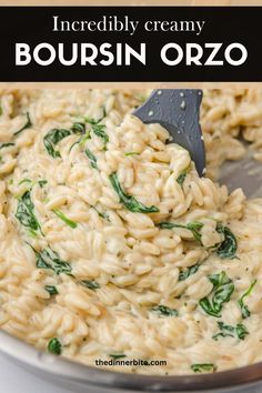 this is an image of a bowl of pasta with spinach