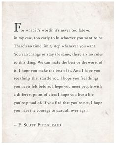 a poem written by f scott fitzgerald in black ink on white paper with the words f scott fitzgerald