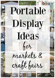 the words portable display ideas for markets and crafts are in front of pictures of furniture