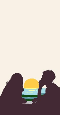 two people looking at each other with the sun setting in the back ground behind them