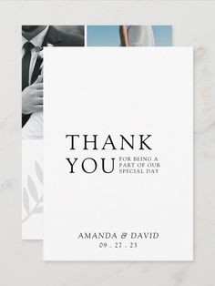 two wedding thank cards with the words, thank you for being a married and special day