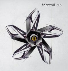 an artistic rendering of a star shaped object with wheels and spokes in the center