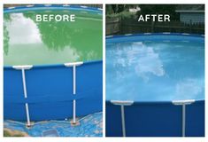 before and after pictures of an above ground swimming pool