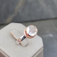 peachy rose cut precious topaz set in 14k rose gold bezel and soldered to sterling silver shank. embellished with rose gold dots Imperial Topaz Ring, Topas Ring, Fort Bragg, Imperial Topaz, Gold Dots, Topaz Ring, Rings Statement, Rose Cut, Ring Set