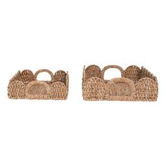 two woven baskets with handles and handles