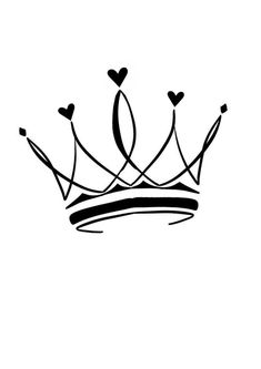 a black and white drawing of a crown with hearts on it's side,