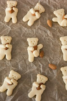 several cookies shaped like teddy bears with nuts