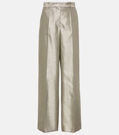 Alana high-rise wide-leg pants in metallic - Joseph | Mytheresa Metallic Pants, High Rise Pants, Silk Crepe, Straight Pants, Wide Leg Trousers, Bottoms Pants, Bulgaria, Leg Pants, Wide Leg Pants