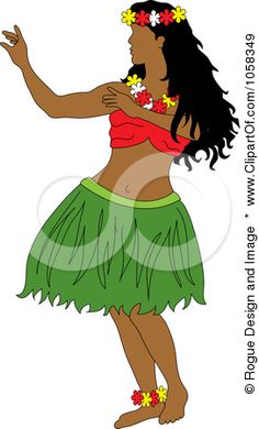 a woman in a hula skirt dancing with flowers on her head and hands out