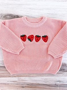 This is a one of a kind embroidered knit sweater that your little one will absolutely love. This is the perfect gift! HOW TO ORDER Select your sweater size and color from the first dropdown menu. Please note: These sweaters are meant to fit oversized. If you would like your sweater more fitted size down. To send a sweater directly to the recipient, please mark "This order is a gift" at checkout and include a gift message. SHIPPING  Your sweater will ship within 4-7 business days. All shipments i Cute Crew Neck Knit Sweater, Playful Knitted Long Sleeve Tops, Playful Crew Neck Knitted Sweater, Playful Knitted Cotton Tops, Playful Red Cotton Sweater, Cute Red Crew Neck Sweater, Oversized Pink Playful Sweater, Cute Cotton Soft Knit Sweater, Playful Embroidered Crew Neck Top