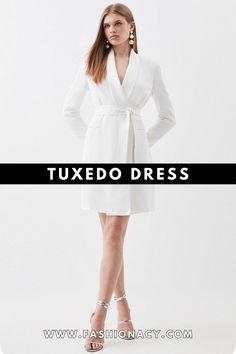 A sleek and sophisticated garment that combines the classic elements of a tuxedo with the elegance of a dress. Perfect for making a bold fashion statement at formal events.