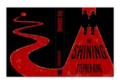 the shining stephen king book cover with red and black text, on a black background