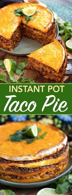 instant pot taco pie recipe on a plate with limes and cilantro